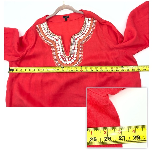 Talbots Shell Embellished Linen Tunic Top Women Size 3X Watermelon Beach Coastal - Picture 7 of 8